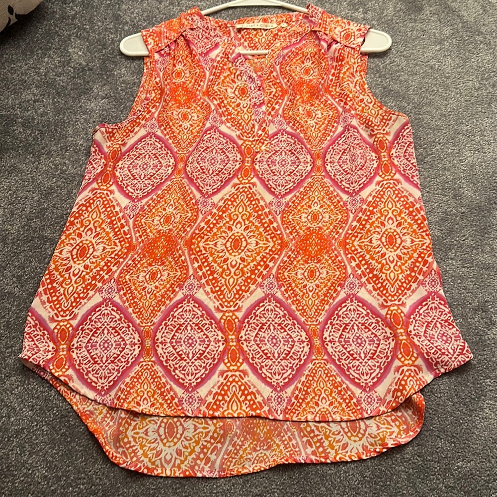 violet + claire pink and white sleeveless blouse